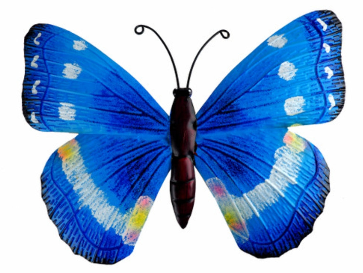 Large 27cm Butterfly Metal Wall Plaque Garden Decoration - Blue