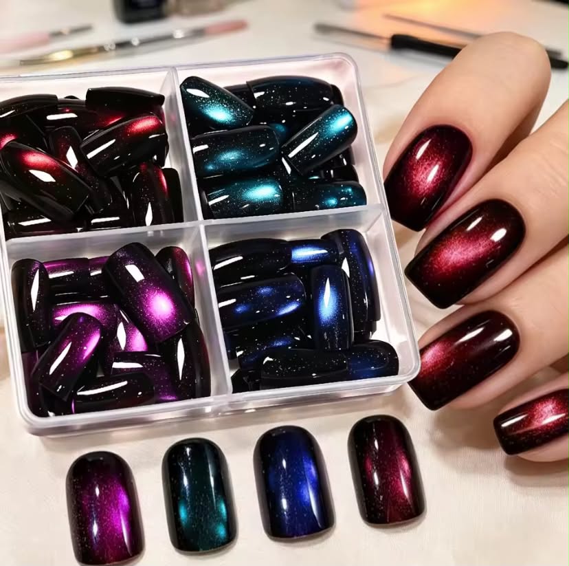 96pcs/box Short Square Cat Eye Press On Nails