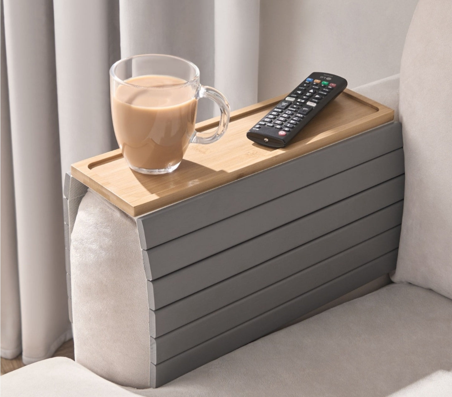 Wooden Sofa Arm Tray - Natural/Grey