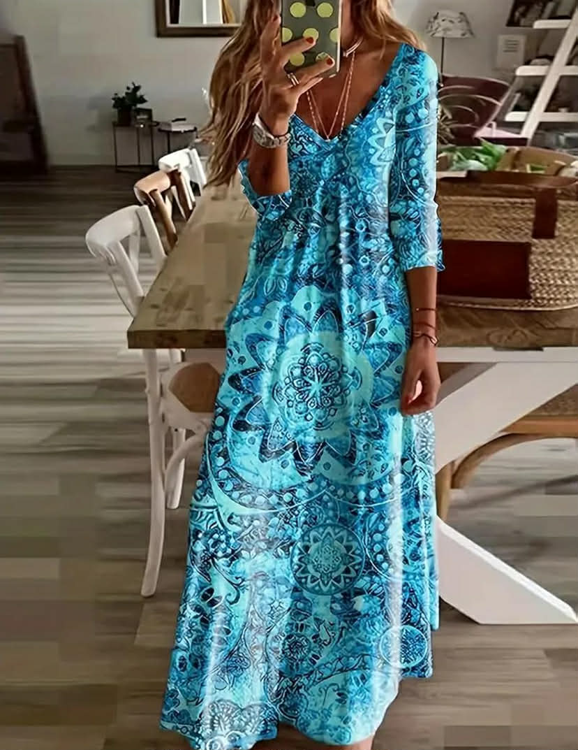 Women's Plus Size Long Sleeve V Neck Bodycon Dress Floral