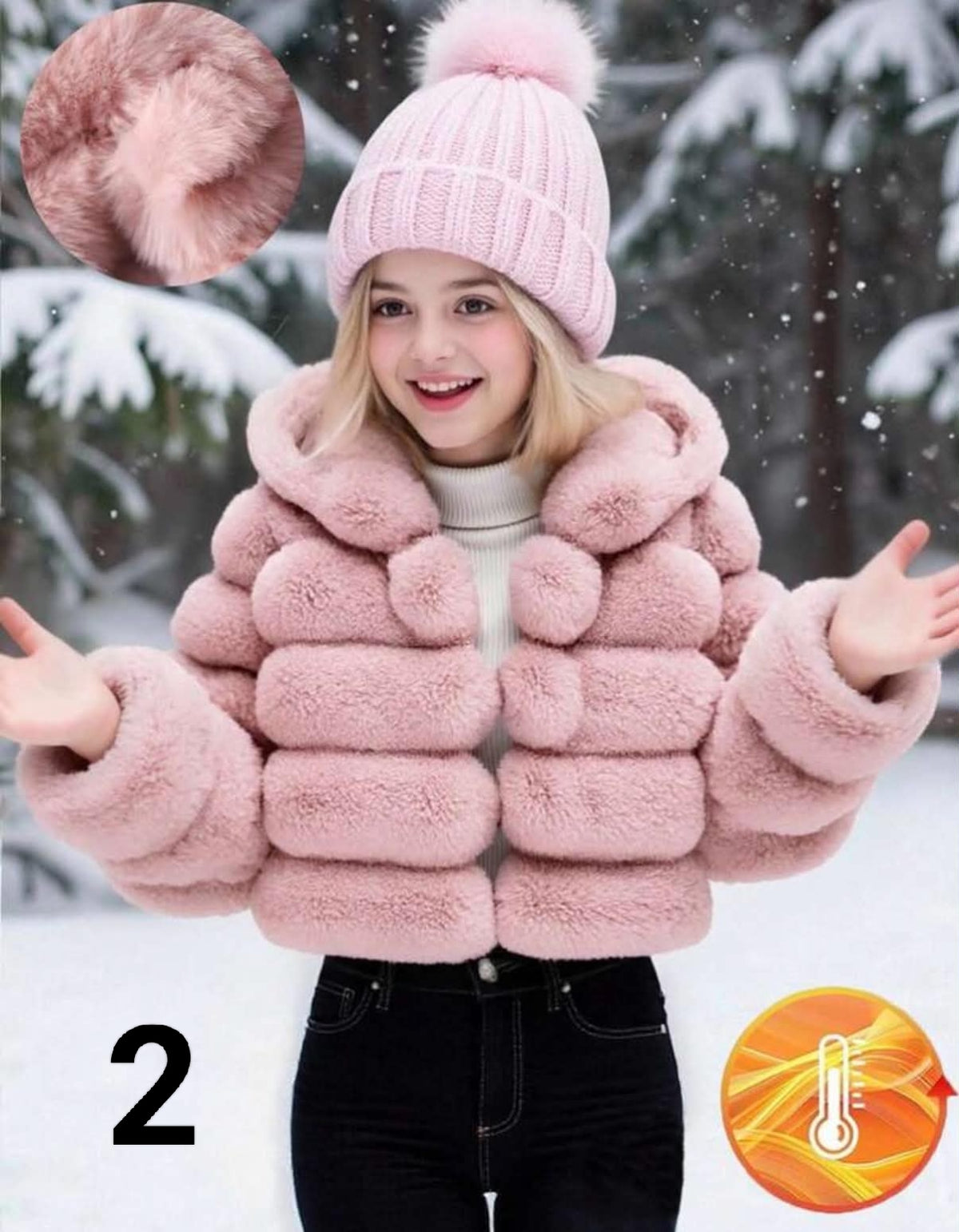 1pc Girls Soft Faux Fur Jacket, Elegant Long Sleeve Short Fitted Hooded Coat, Suitable For Autumn/Winter Girls Outfit Sets