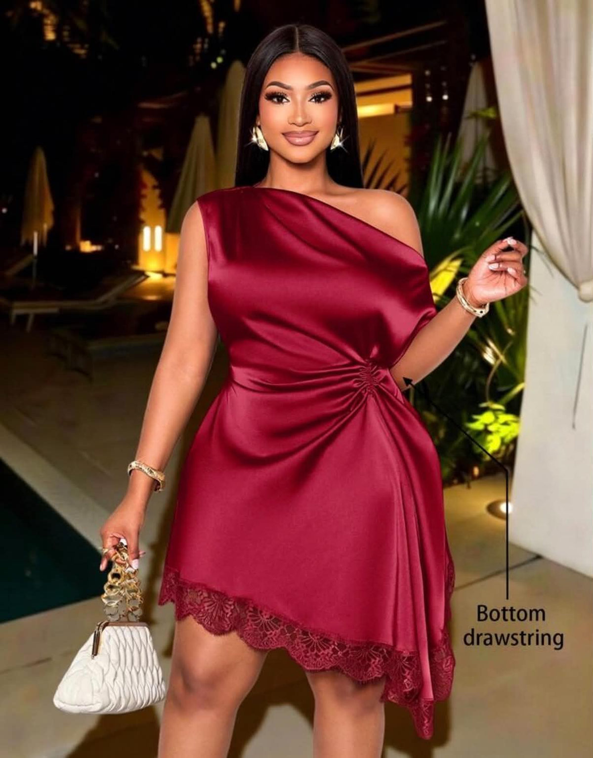 Stunning One Shoulder Satin Lace Dress