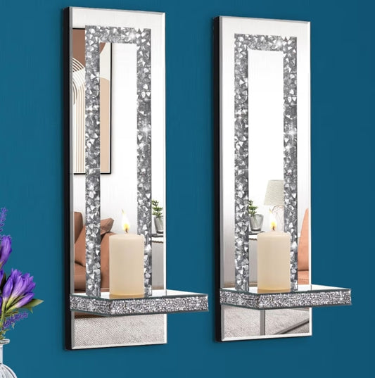 Crystal Crush Diamond Mirrored Candle Sconces
