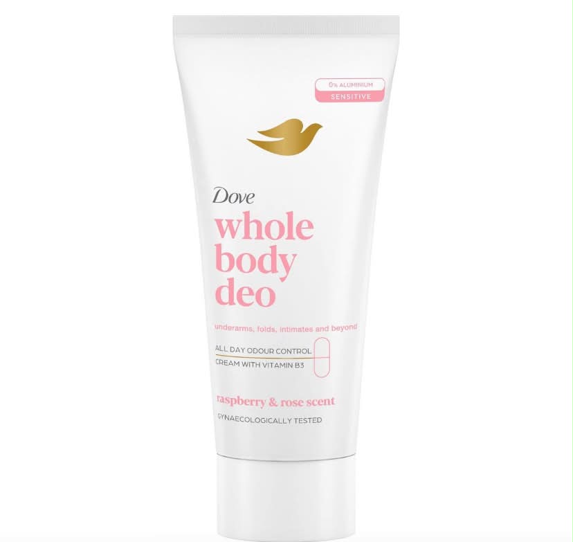 Dove Raspberry & Rose Whole Body Deodorant Cream 0% aluminium deodorant with vitamin B3 for all-day odour control 75 ml