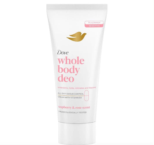 Dove Raspberry & Rose Whole Body Deodorant Cream 0% aluminium deodorant with vitamin B3 for all-day odour control 75 ml