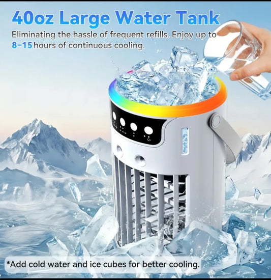 This Is a Versatile 3-In-1 Air Conditioning Fan That Features USB-C Charging, Humidifying And Cooling Functions, a 40.57Oz Water Reservoir, Remote Control, Timer, Seven Color LED Lights, And Various Fan Speeds.