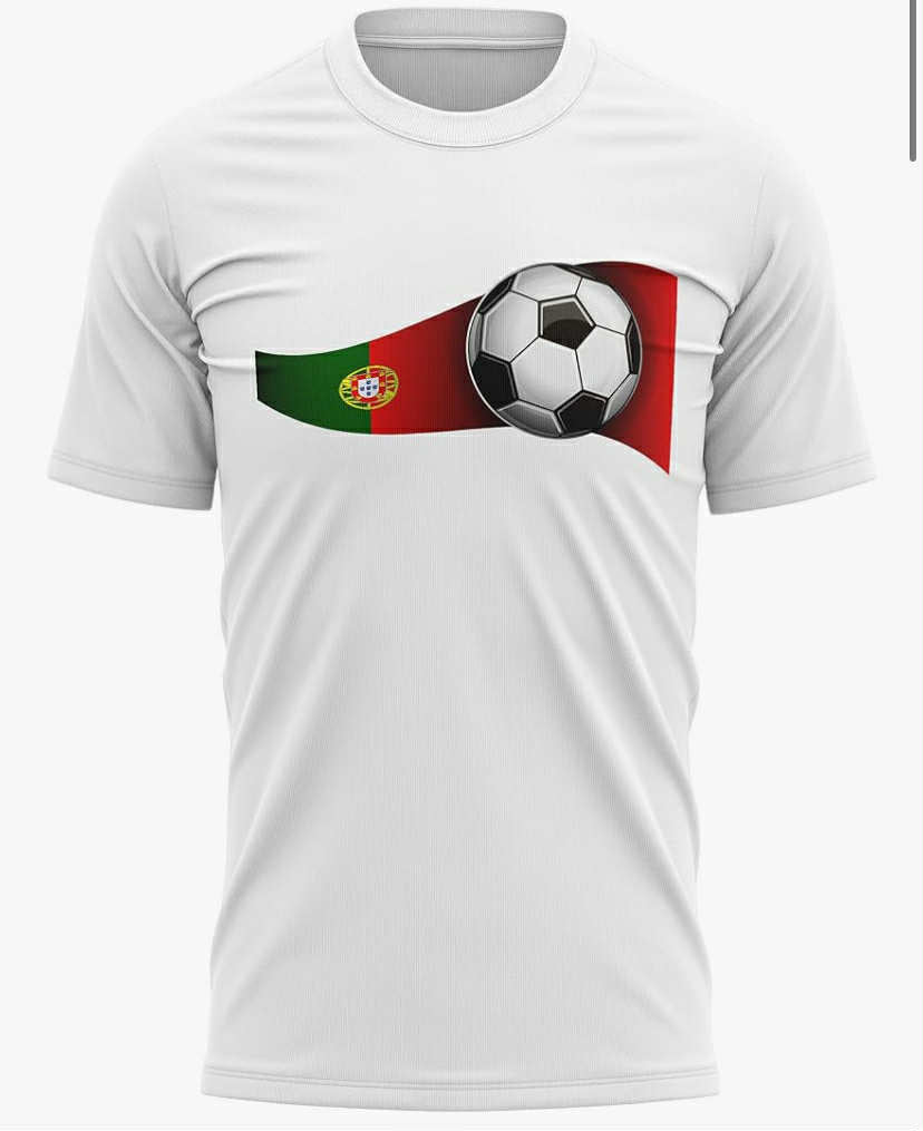 Mens Portugal Waving Flag T Shirt - Football Country Portuguese Gifts for Him - Soccer Ball Present