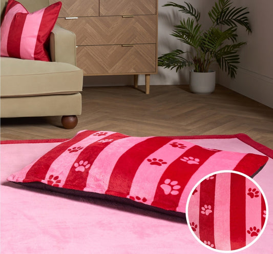 Candy Stripe Paw Print Pet Bed.  Stripe Paw Print Pet Bed