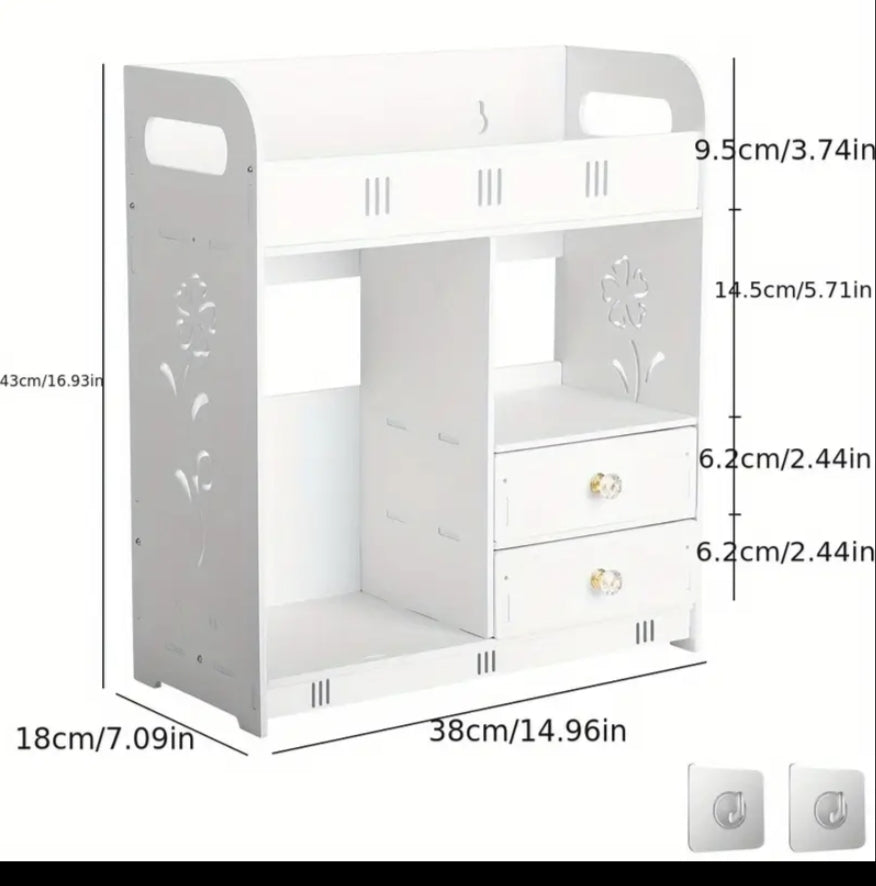 Wall-Mounted Vertical Shelf. A White Storage Cabinet for Bathrooms