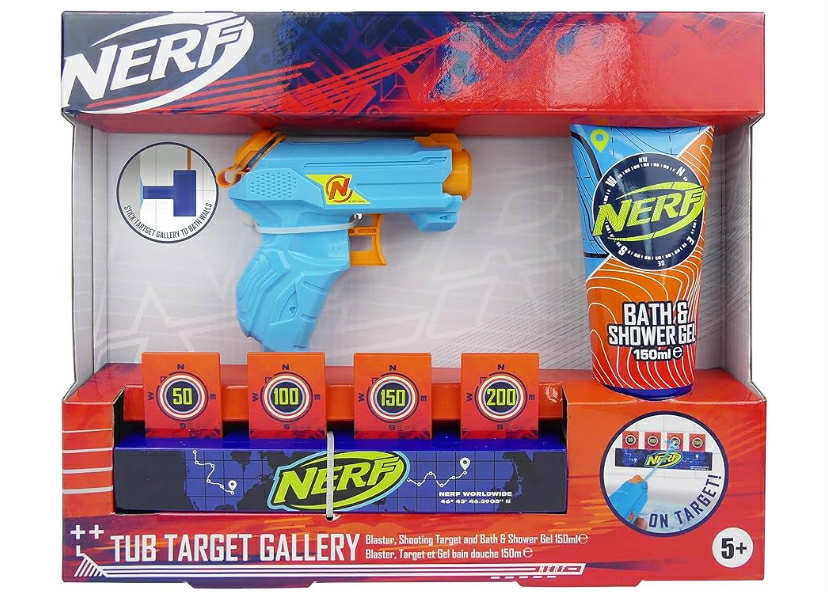 Nerf Tub Target Gallery Children's Gift Set - Nerf Blaster - Bath & Shower Gel 150ml - Bath Target