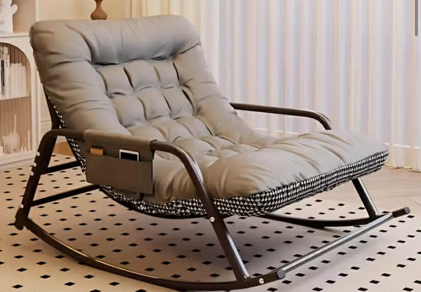 [Nordic Rocking Sofa] Modern Bedroom Rocking Chair, Indoor Two-Seater Sofa Lounge Chair with Cushion, Nordic Style Double Recliner, Simple and Romantic Design, Armrest Included, Reversible Use, Dual Support for Stress-Free Comfort, Soft Fabric