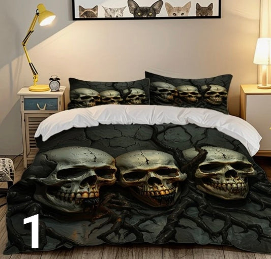 Skull, he's mine/she's mine and highland cow bedding