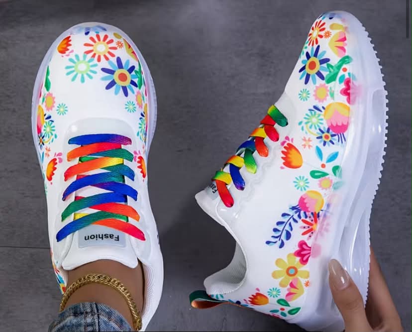 Women'S Air-Cushioned Sneakers for All Seasons, Casual Shoes with Floral Patterns, Stylish And Versatile Walking Shoes, Lightweight Soft-Soled Comfortable Running Shoes in Larger Sizes for Autumn And Winter