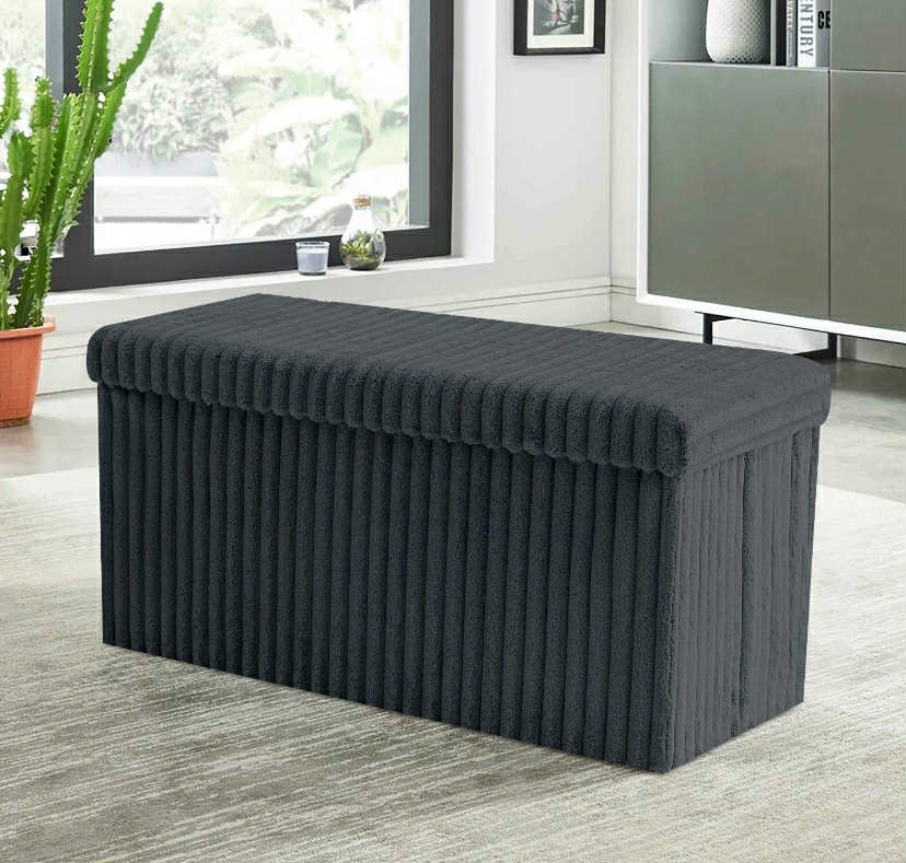 Ribbed Storage Box Large Capacity Ottoman Multi-Purpose Seat Foot Stool Toys Box