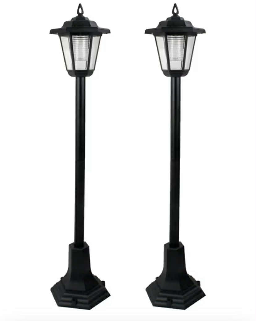 Garden Lights Lamp Post Solar Powered Lantern Patio Pathway Walkway Outdoor (2),Black