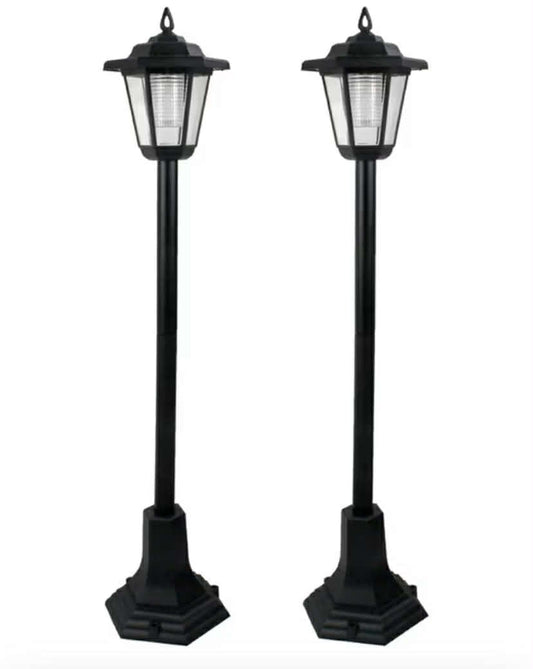 Garden Lights Lamp Post Solar Powered Lantern Patio Pathway Walkway Outdoor (2),Black