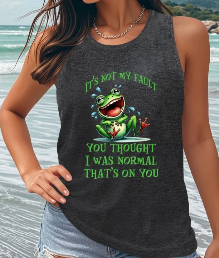 Tank Top Featuring a Frog Print, Designed for Plus Sizes, with a Crew Neck And Sleeveless Style,