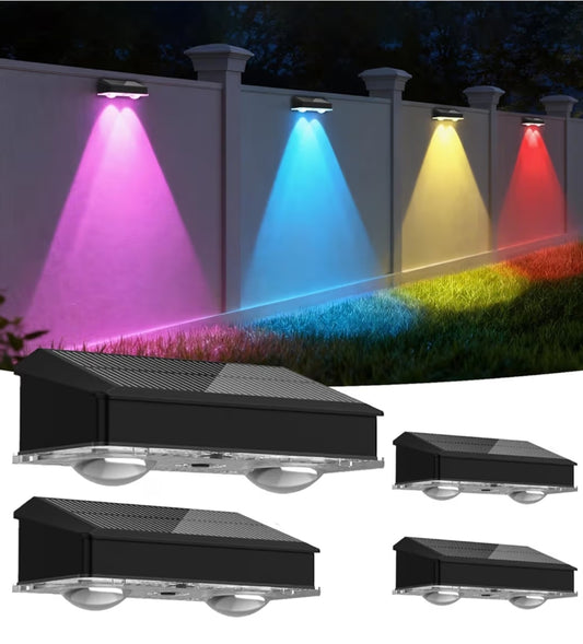 Solar Fence Lights Outdoor Garden, RGB Solar Wall Lights