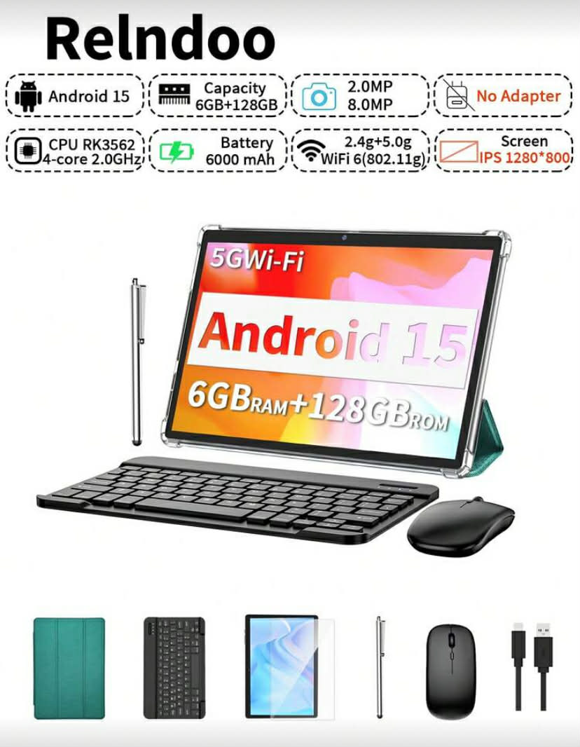 Android 15 Tablets, 2 In 1 Tablet, 10 Inch Tablet With Laptop Case, Stylus, Data Cable