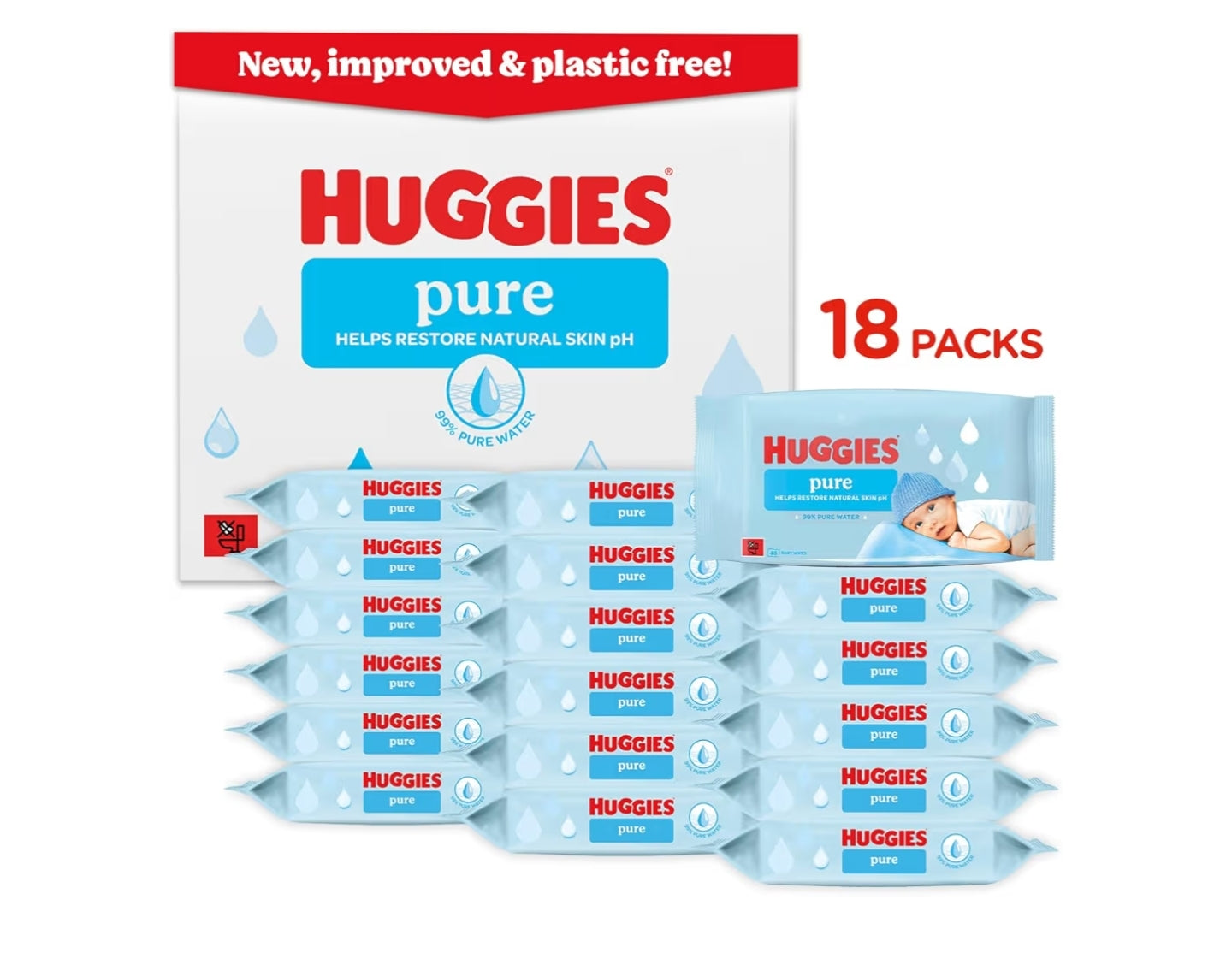 Huggies Pure Plastic Free Baby Wipes,
