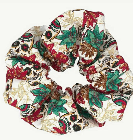 1 of each 

Gothic Style Skull Rose Flower Pattern Printed Large Intestine Hair Loop Elastic Ponytail Holder Trendy Hair Accessories For Women And Daily Use