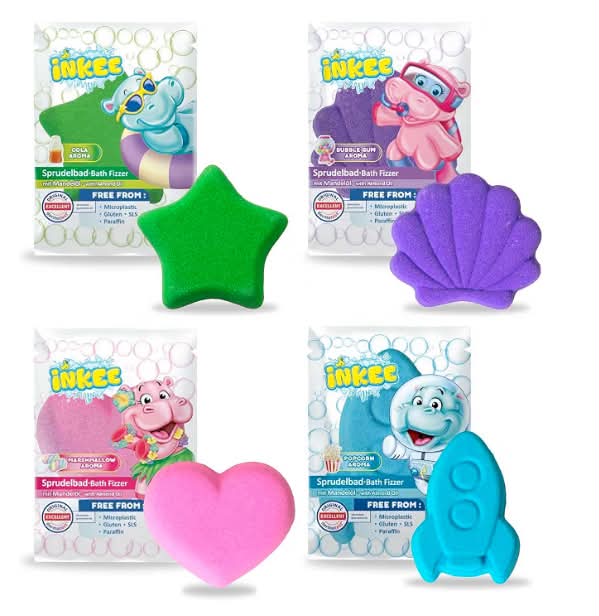 Fizzer Mix - Effervescent Bath Bomb Enriched with Almond Oil, 1 of 4 Colors and Scents, 20g x4