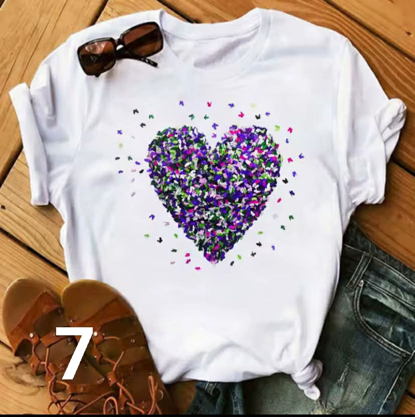 Watercolor Butterfly Heart Printed T Shirt