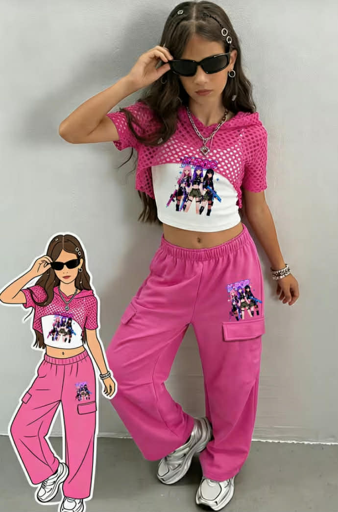 3pcs Set for Girls Featuring a Stylish Mesh Hoodie, a Tank Top,