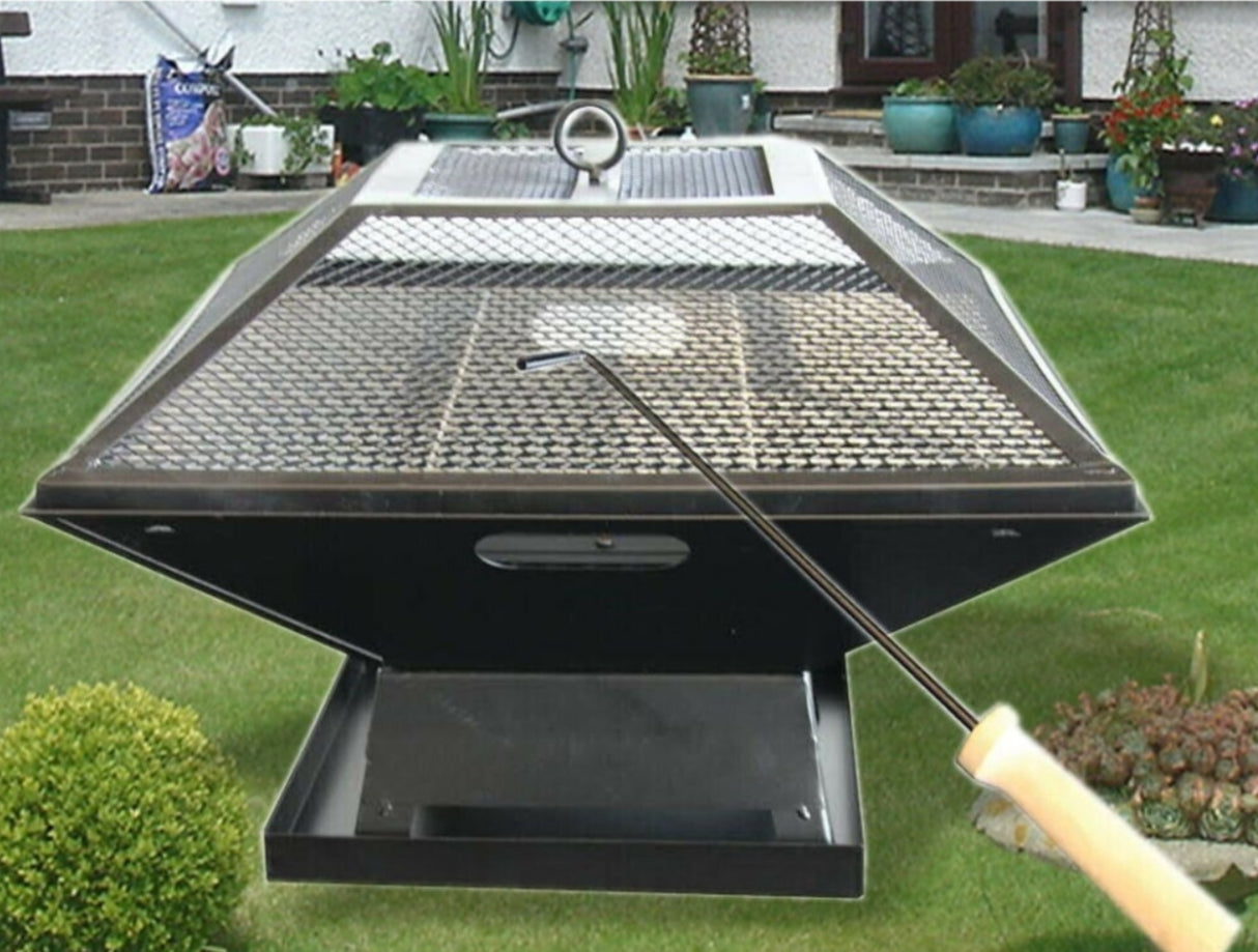 Steel Black Square Patio Heater Portable Fire Pit BBQ Camping Barbecue