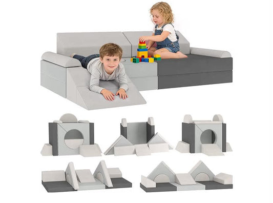 Soft Play Set, 12 Pieces Modular Kids Sofa Bed for Playroom, Bedroom, Living Room, Children Convertible Sofa for Boys and Girls