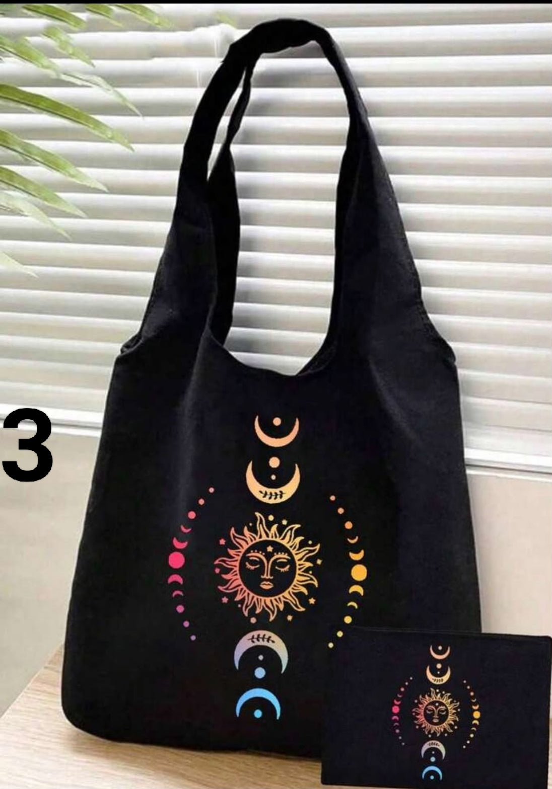 1 pc Pink And Blue Gradient Glitter Sun Moon Star Print Canvas Shoulder Bag,  Black Print Tank Top Tote Bag  Black Small Bag,