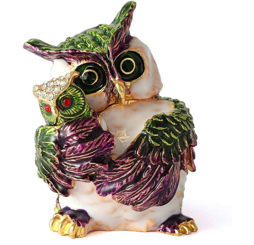 Owl Series Hand Painted Jewelry Trinket Box with Rich Enamel and Sparkling Rhinestones Unique Gift Home Decor