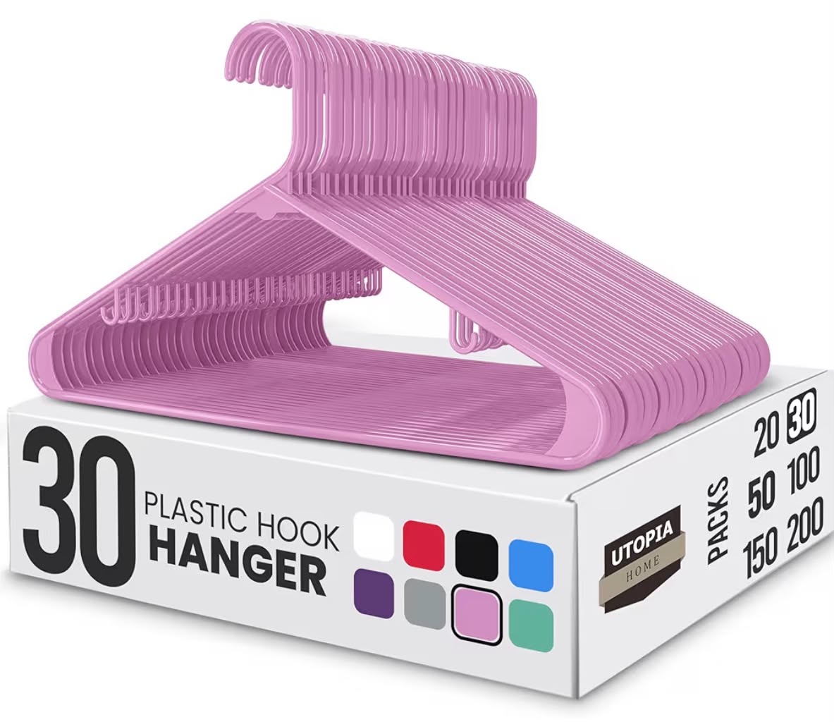 Home Plastic Hangers 30 Pack - Clothes Hanger with Hooks - Durable & Space Saving