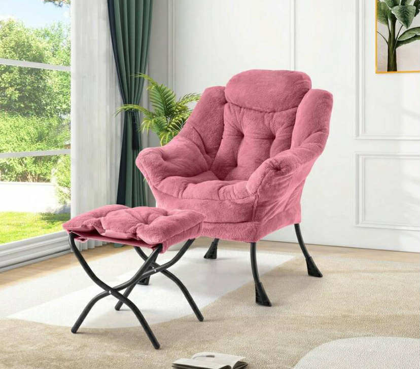Velvet Lazy Chair With Ottoman