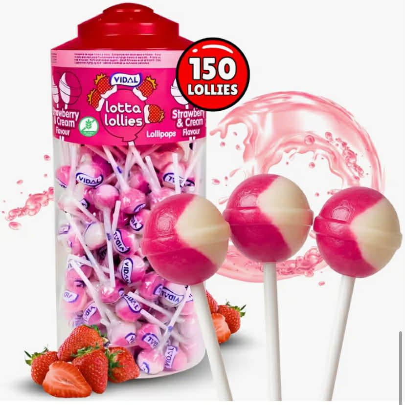 Vidal Lotta Strawberry and Cream Lollipop (Pack of 150)