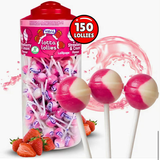 Vidal Lotta Strawberry and Cream Lollipop (Pack of 150)