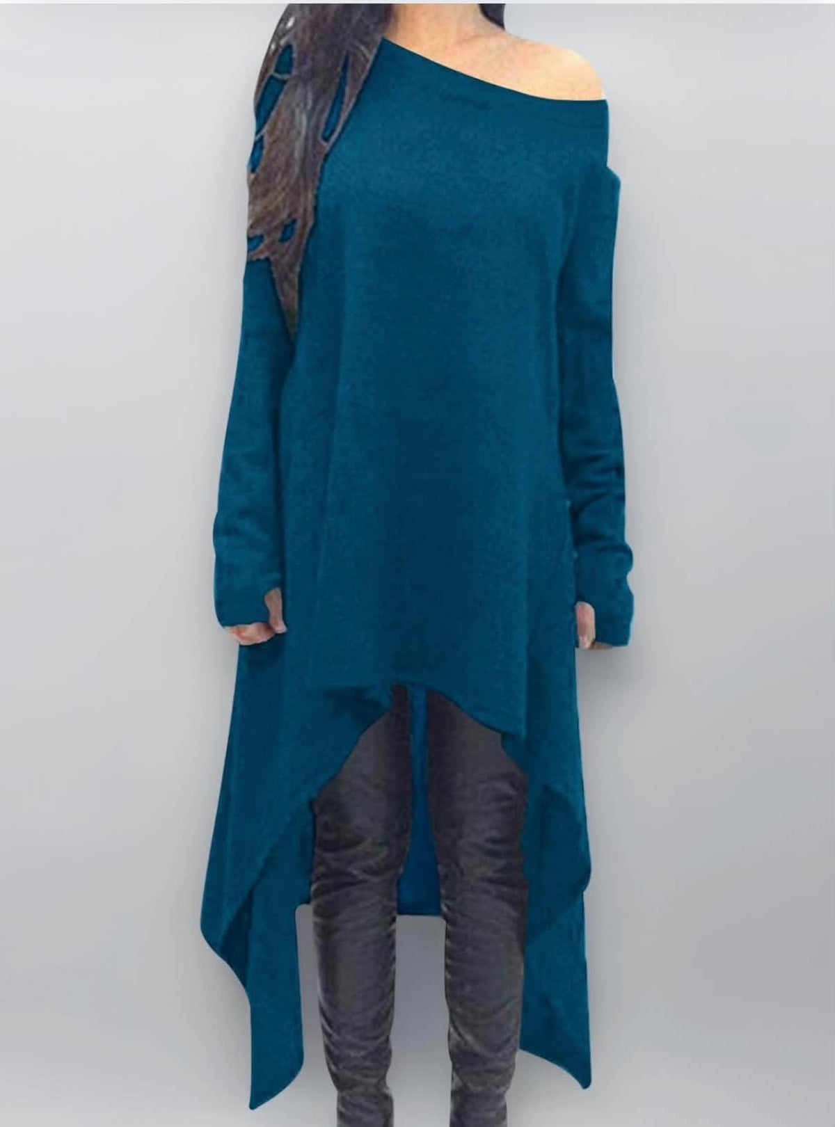 Women Casual Jumper Dress Long Sleeve Off Shoulder Pullover Tops