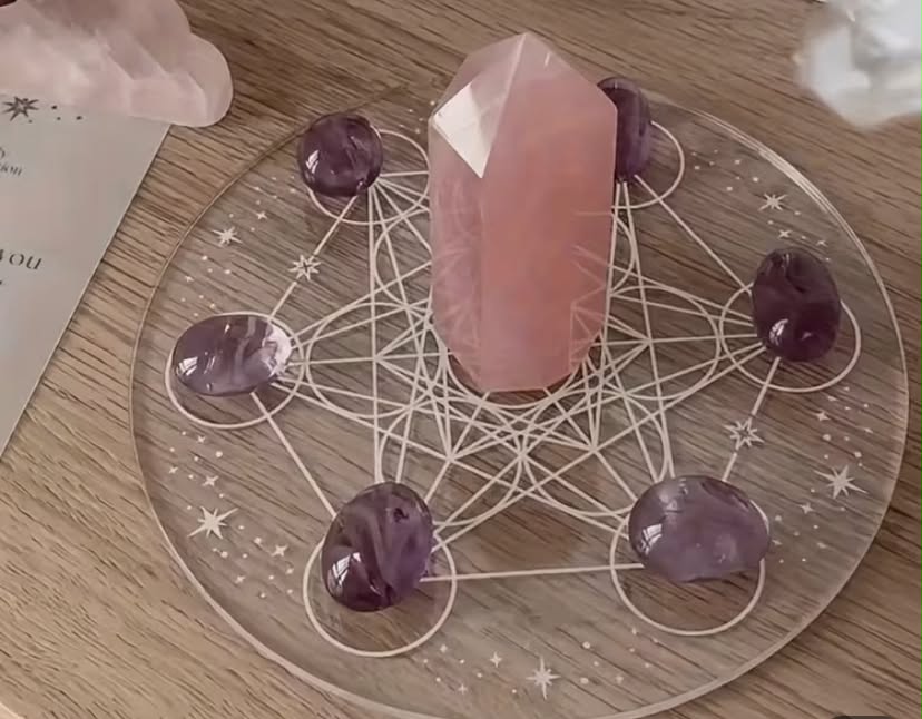 1pc Large Hexagonal Chakra Acrylic Tray - Geometric Energy Balancing Coaster with Seven Chakra Symbols & Star Motifs for Meditation, Home Decor, Spiritual Wellness -