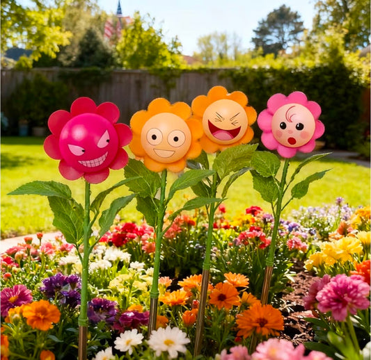 4 Pack BobbleHead Emoji Wind Spinners Sunflower Pinwheels - Garden Decor,