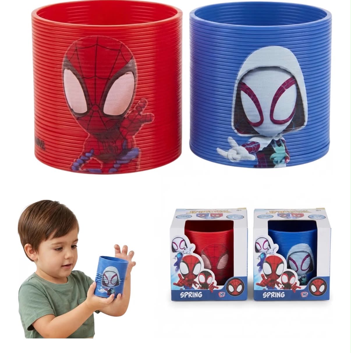 Disney Stitch or Spiderman Magic Spring Toy 7cm, 1x Random Colour Plastic Slinky Coil, Stretchy Walking Sensory Fidget Toy for Kids 3+,