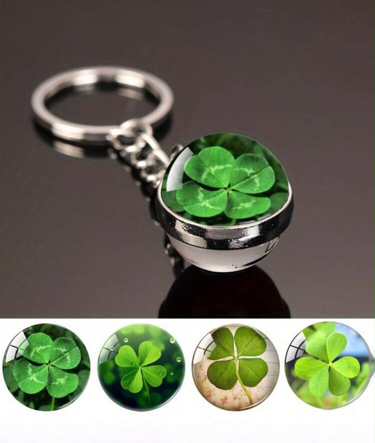 1PC Clover Keychain Lucky Clover Crystal Ball Pendant Keychain Irish St. Patrick's Day