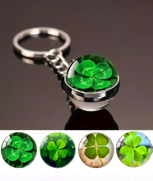 1PC Clover Keychain Lucky Clover Crystal Ball Pendant Keychain Irish St. Patrick's Day