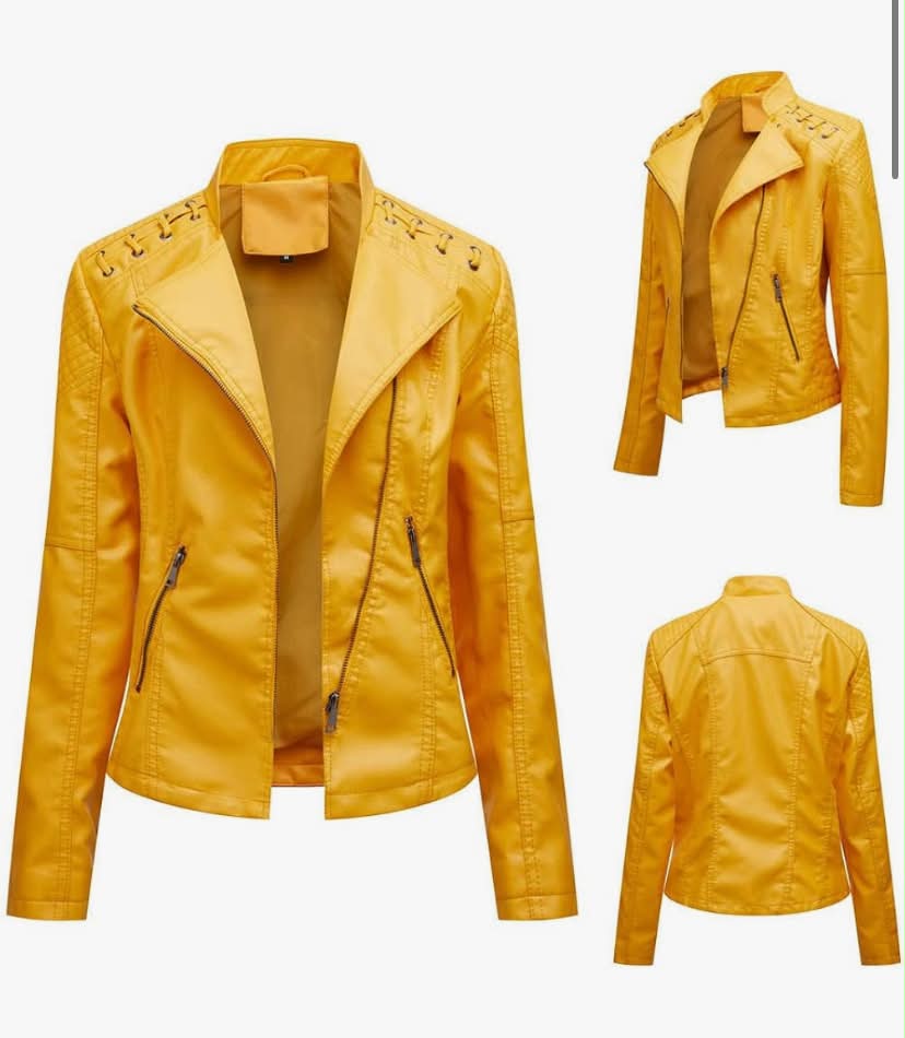 Leather Jacket for Women Women'S Stylish Leather Jacket Zip Up Moto Biker Classic Short Lapel Neck Coat Casual Short Solid Color PU Biker Coat with Pockets