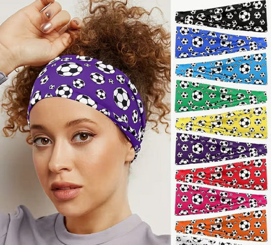 1 pc Football Pattern Printed Head Band Elastic Non Slip Knotted Head Wear For Sport Yoga Gym random sent out