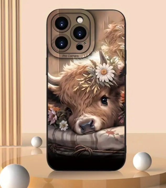 A stylish and creative minimalist floral cow print soft phone case,