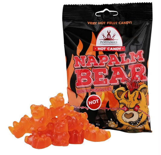 Spicy Gummy Bear Sweets Poppamies NapalmiNalle Chili Fruit Gums - Gluten free Lactose free Vegan - Not for kid or Halloween Prank - Spiciness: 4/10 - Size: 125g