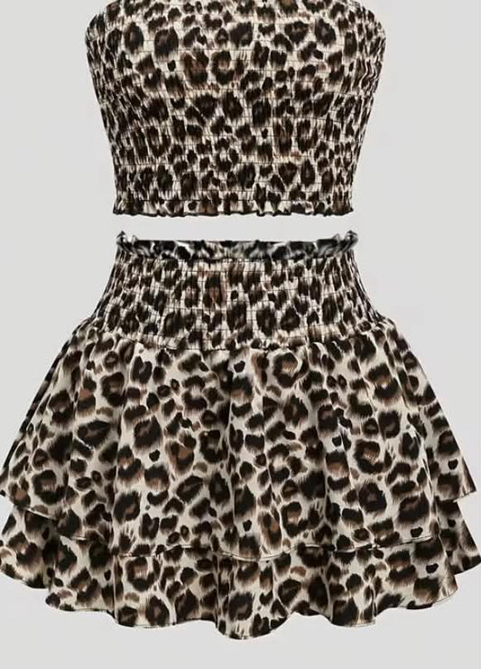 New Spring/Summer sexy  Sweet Pure Desire Simple Leopard Print Bodycon Tiered Cake Skirt Midi Dress