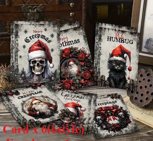 12 Unique Gothic Santa Christmas Cards with Envelopes