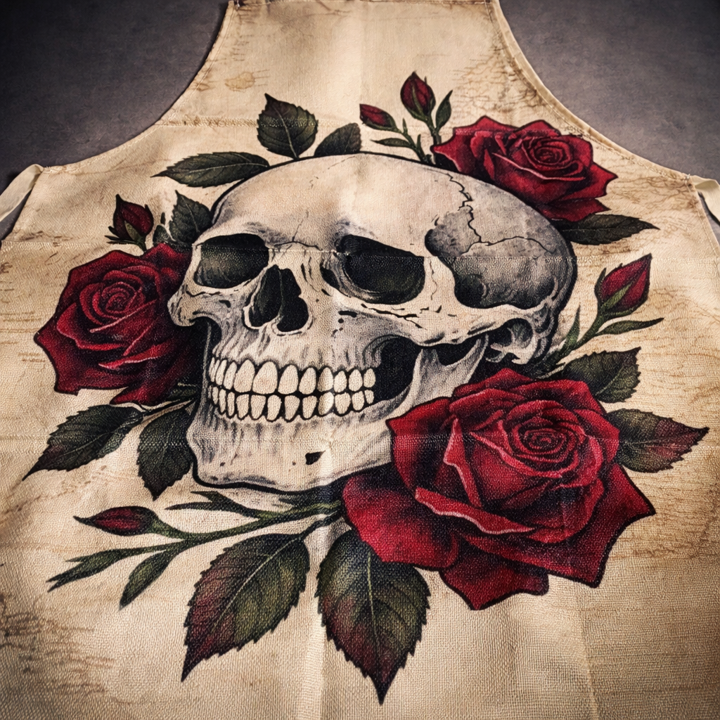 Red roses and Skull Apron