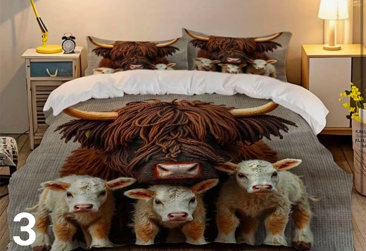 Skull, he's mine/she's mine and highland cow bedding